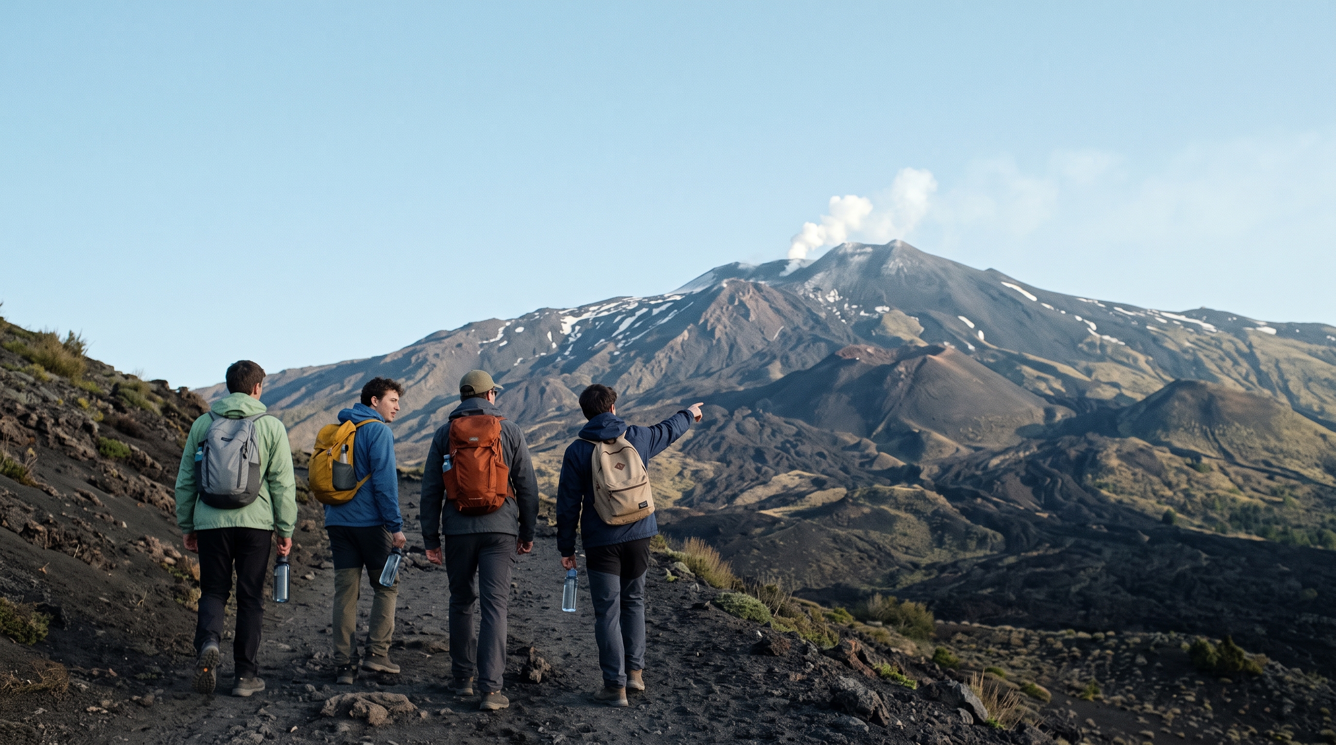 Quattro viaggiatori in cammino sull'Etna